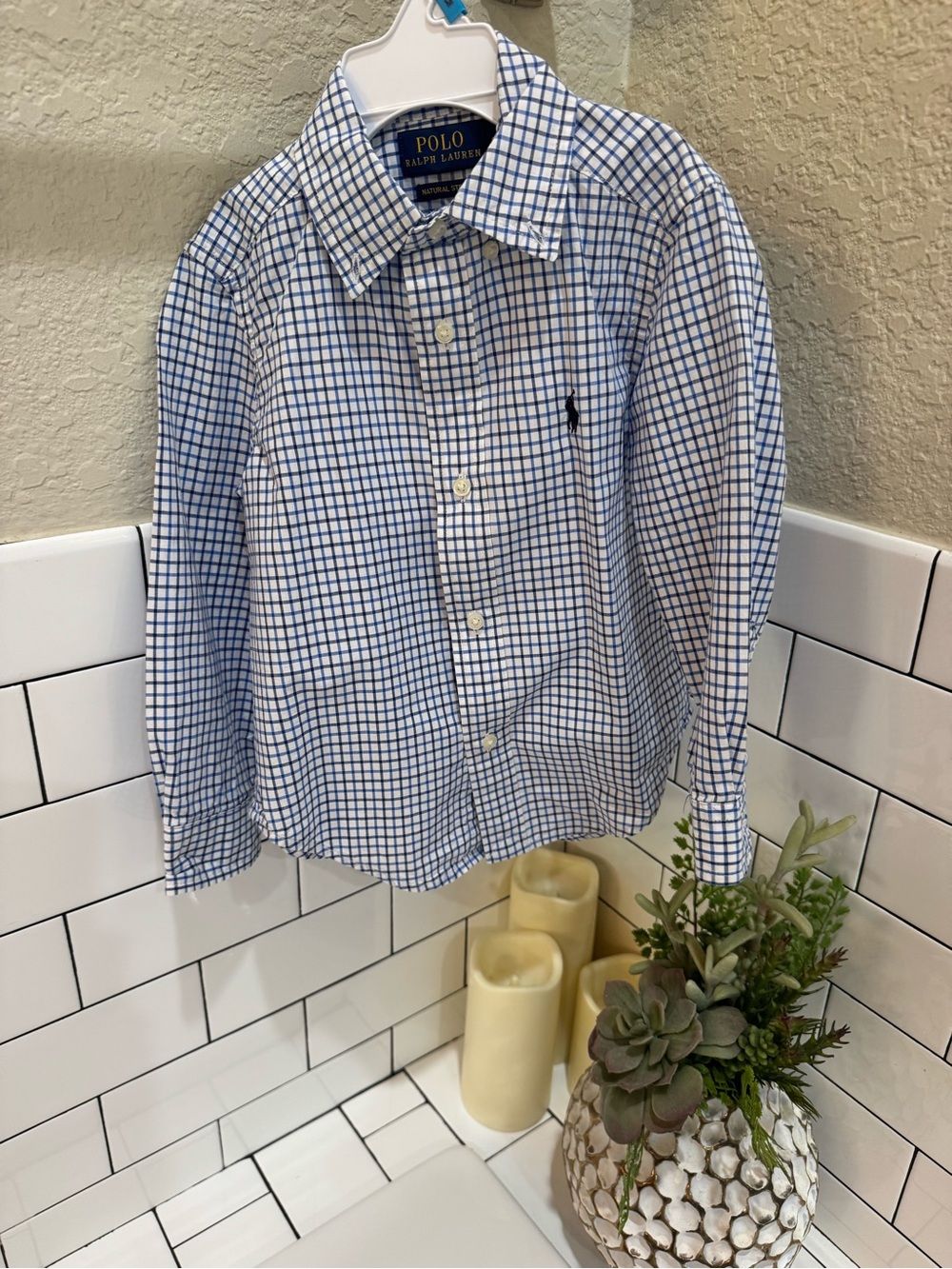 Ralph Lauren Boys White & Blue Check Button-Down Shirt